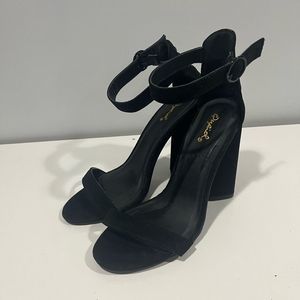 Qupid Black Velvet Strap & Ankle Heel 8